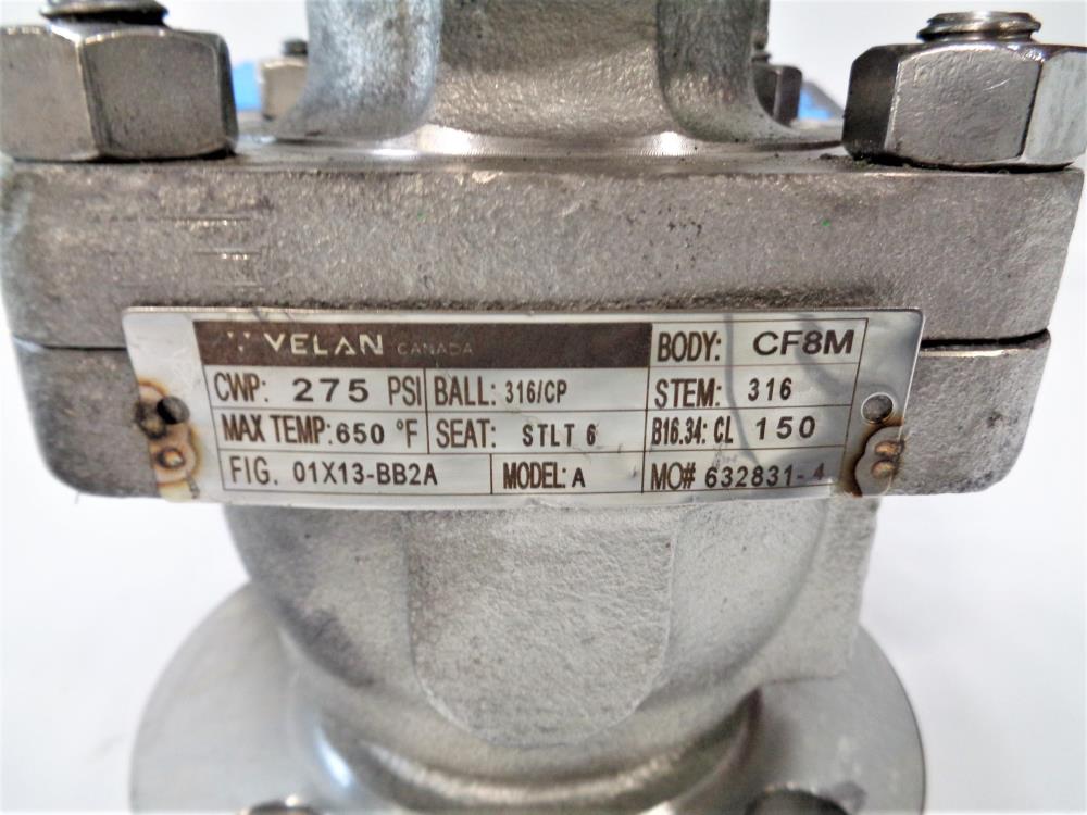 Velan 2" 150# CF8M 2-Pc Ball Valve, Fig# 01X13-BB2A with Rotex Actuator ECV100